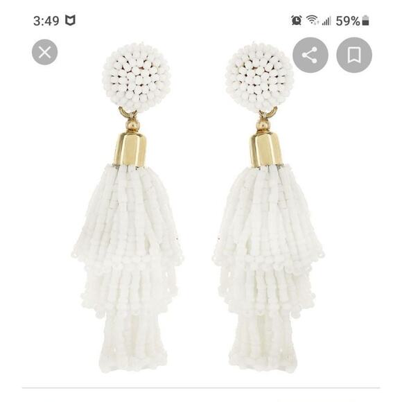 Panacea white beaded tassel earrings Retro Boho Glam - Picture 2 of 2